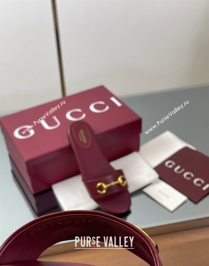 Gucci Calf Leather Flat Slides Sandal with Horsebit Red 2025 835828 (MD-250609081)
