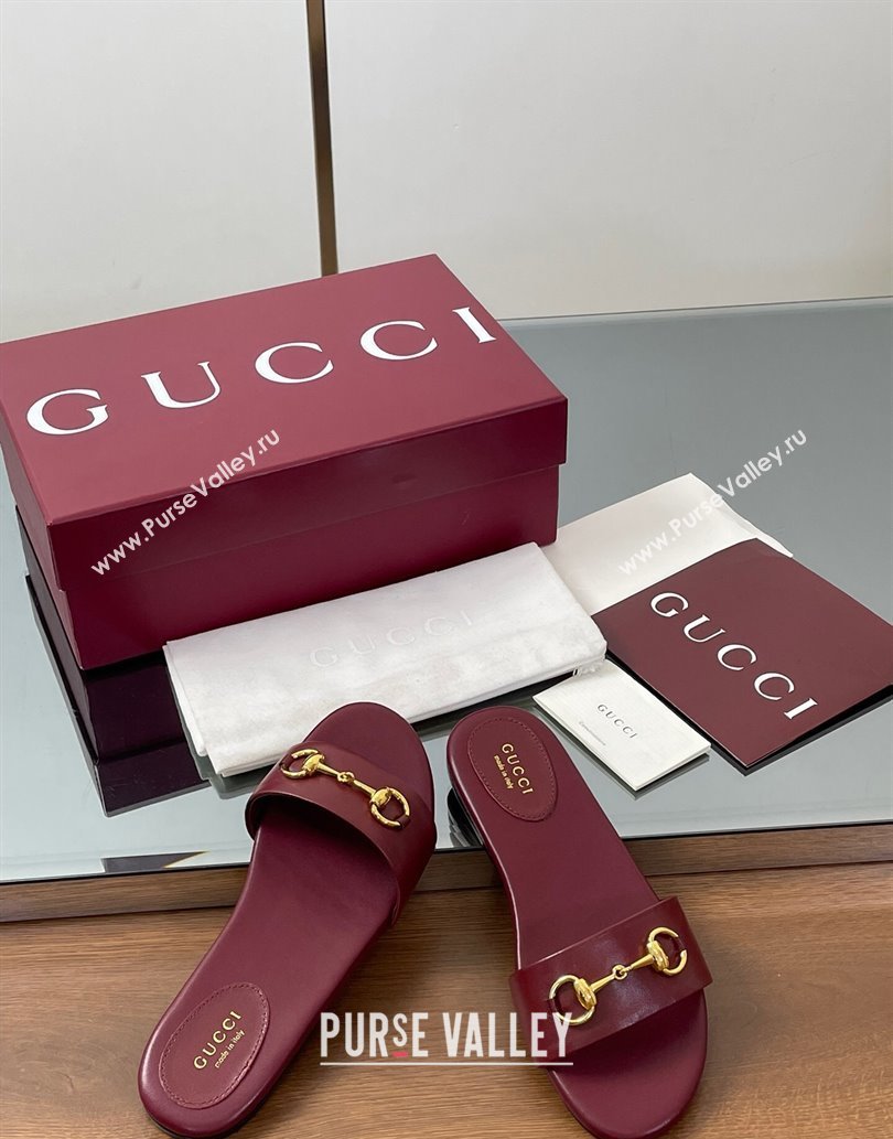 Gucci Calf Leather Flat Slides Sandal with Horsebit Red 2025 835828 (MD-250609081)