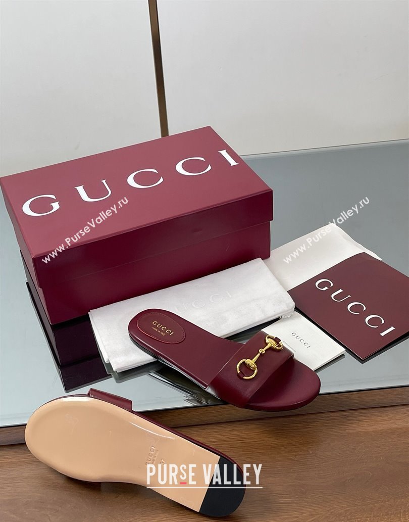 Gucci Calf Leather Flat Slides Sandal with Horsebit Red 2025 835828 (MD-250609081)