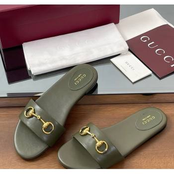 Gucci Calf Leather Flat Slides Sandal with Horsebit Green 2025 835828 (MD-250609082)