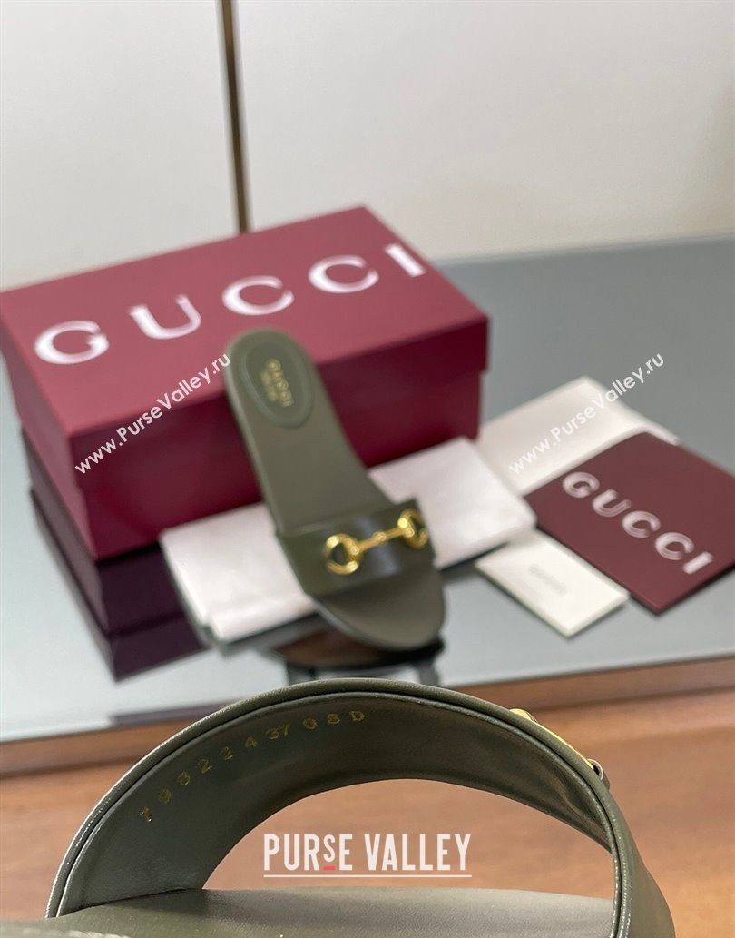 Gucci Calf Leather Flat Slides Sandal with Horsebit Green 2025 835828 (MD-250609082)
