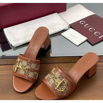 Gucci Heel Slides Sandal 5.5cm in GG Canvas and Lambskin with Horsebit Brown 2025 834421 (MD-250609084)