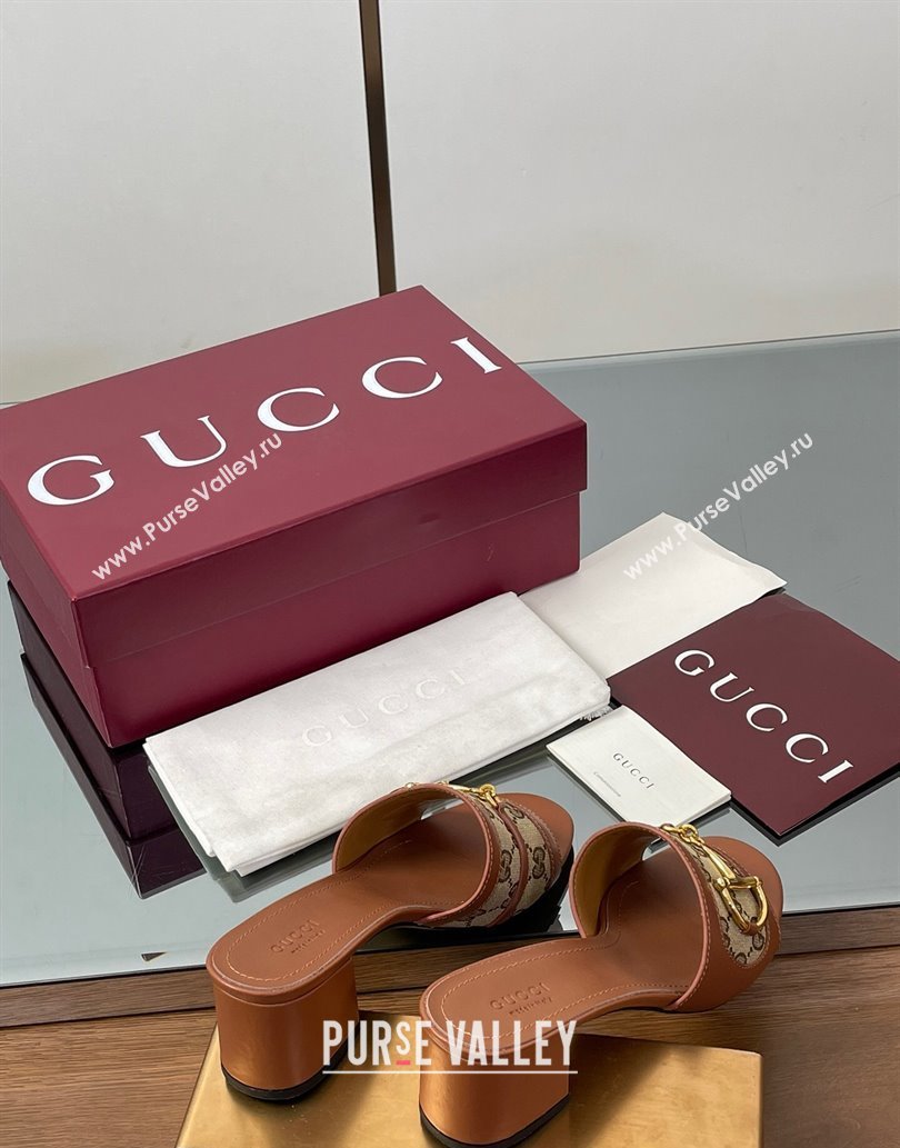 Gucci Heel Slides Sandal 5.5cm in GG Canvas and Lambskin with Horsebit Brown 2025 834421 (MD-250609084)