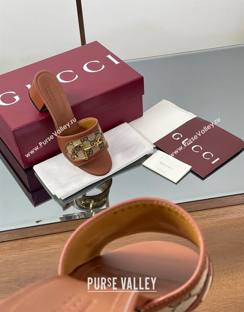 Gucci Heel Slides Sandal 5.5cm in GG Canvas and Lambskin with Horsebit Brown 2025 834421 (MD-250609084)