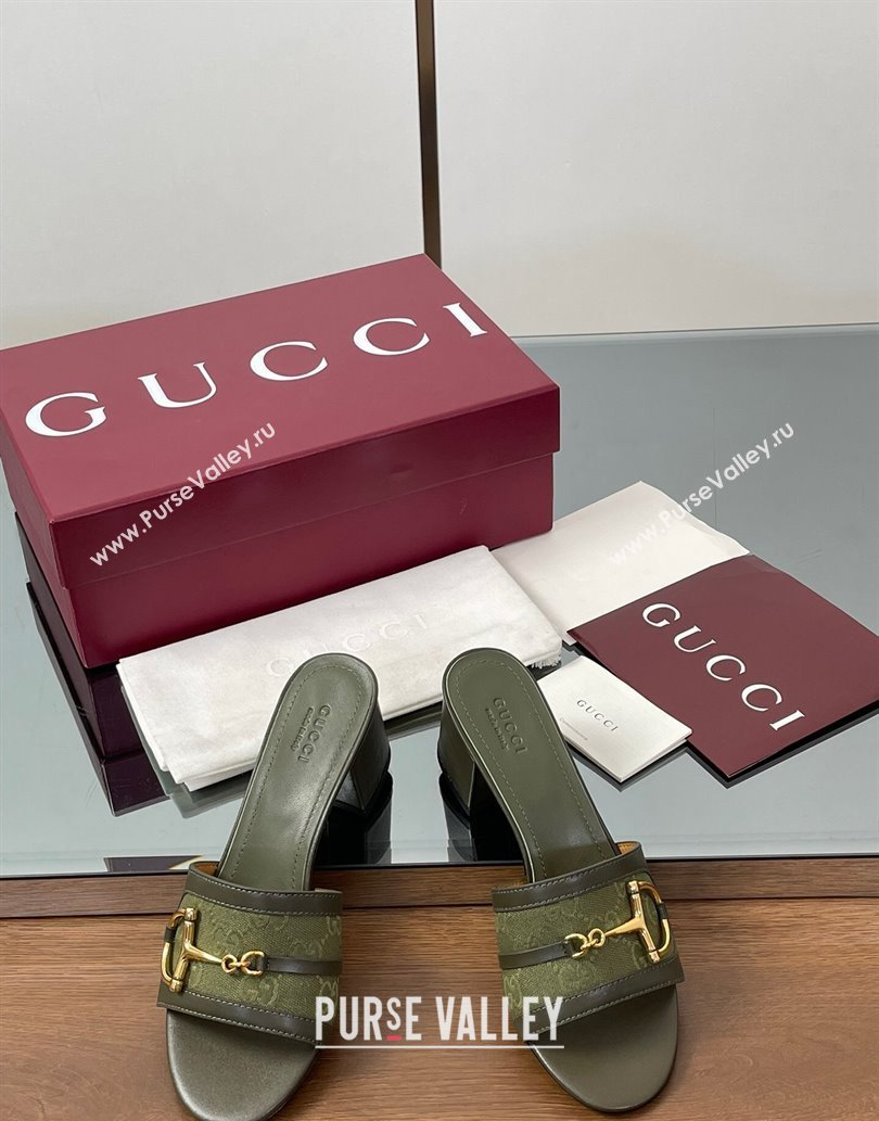 Gucci Heel Slides Sandal 5.5cm in GG Canvas and Lambskin with Horsebit Green 2025 834421 (MD-250609085)