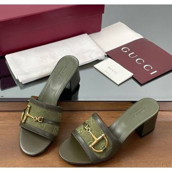 Gucci Heel Slides Sandal 5.5cm in GG Canvas and Lambskin with Horsebit Green 2025 834421 (MD-250609085)