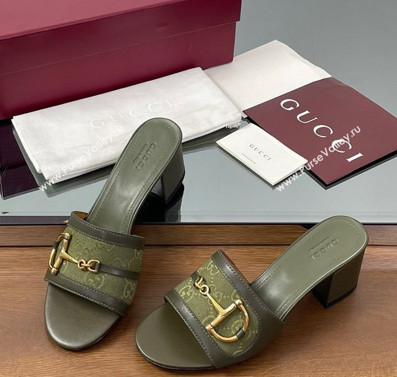 Gucci Heel Slides Sandal 5.5cm in GG Canvas and Lambskin with Horsebit Green 2025 834421 (MD-250609085)