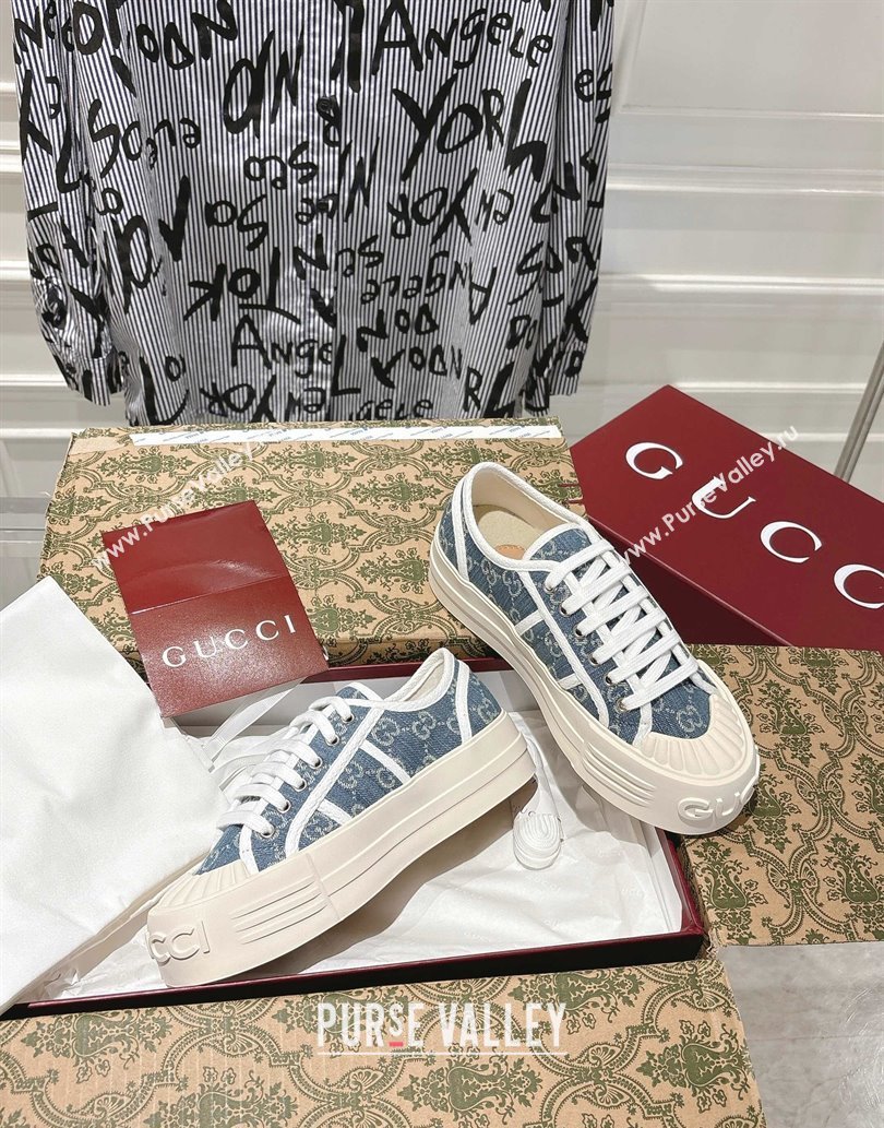 Gucci Chunky Platform Sneakers in GG Denim Dark Blue 2025 831825 (SS-250609064)