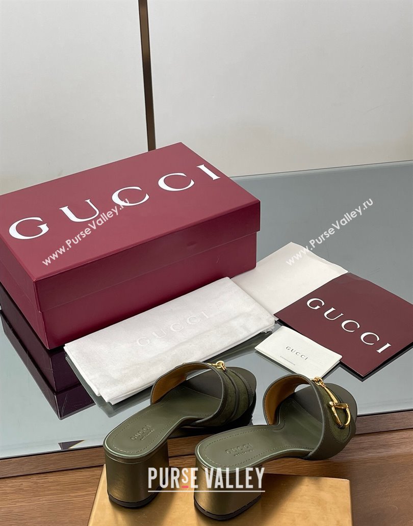 Gucci Heel Slides Sandal 5.5cm in GG Canvas and Lambskin with Horsebit Green 2025 834421 (MD-250609085)