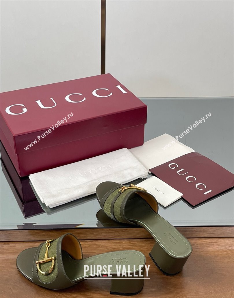 Gucci Heel Slides Sandal 5.5cm in GG Canvas and Lambskin with Horsebit Green 2025 834421 (MD-250609085)