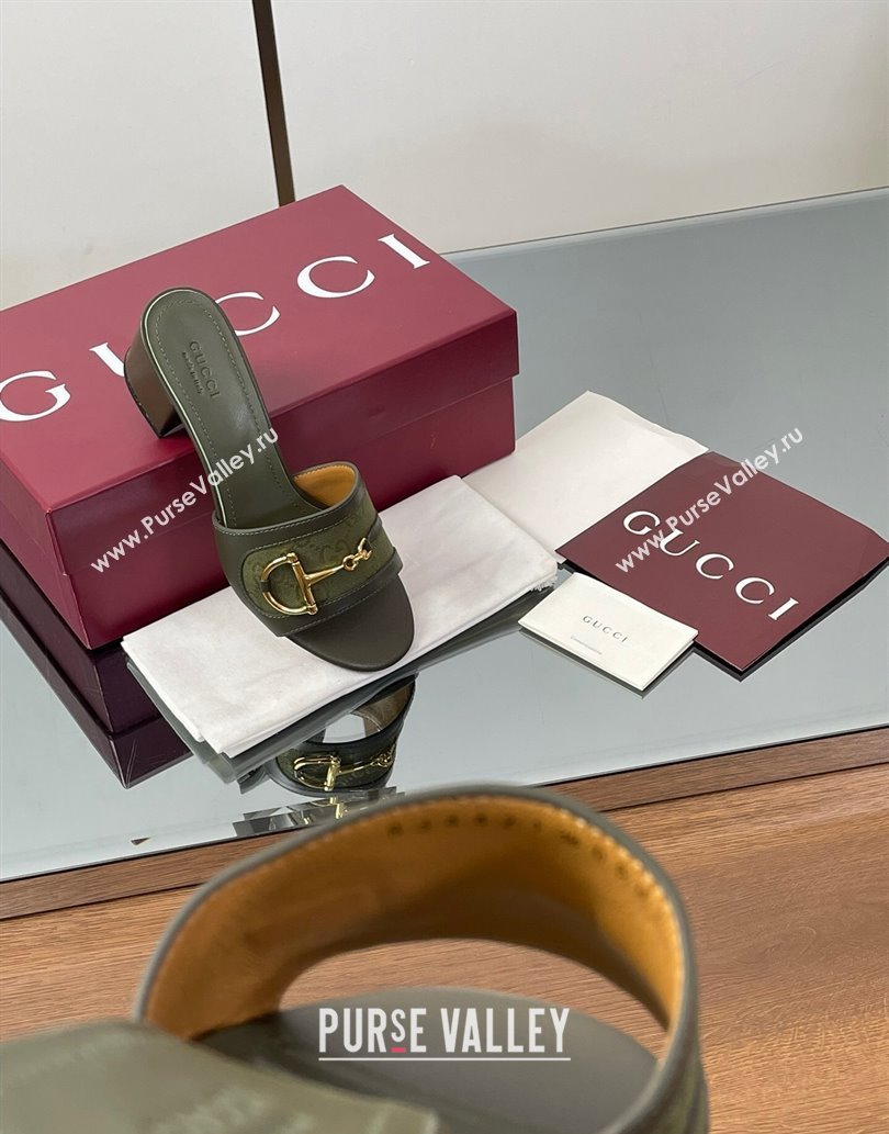 Gucci Heel Slides Sandal 5.5cm in GG Canvas and Lambskin with Horsebit Green 2025 834421 (MD-250609085)