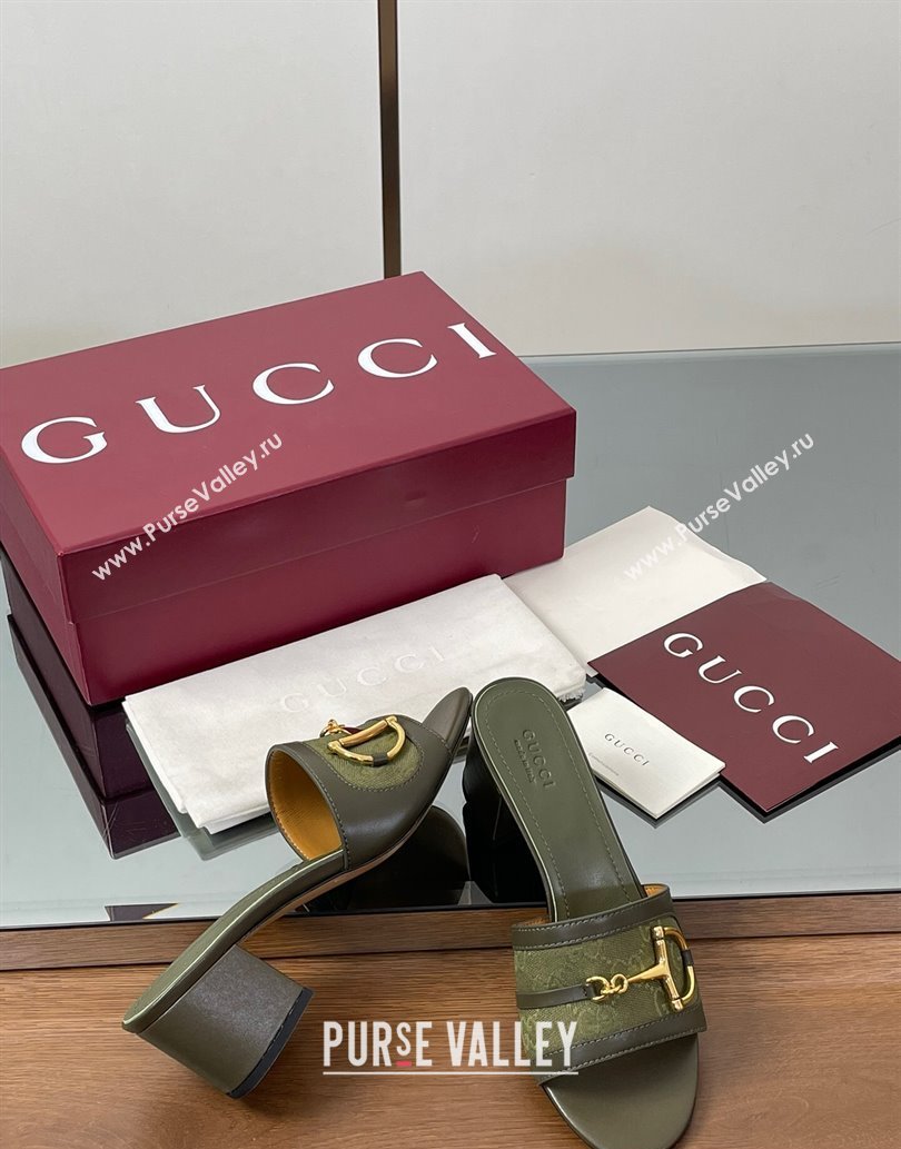 Gucci Heel Slides Sandal 5.5cm in GG Canvas and Lambskin with Horsebit Green 2025 834421 (MD-250609085)