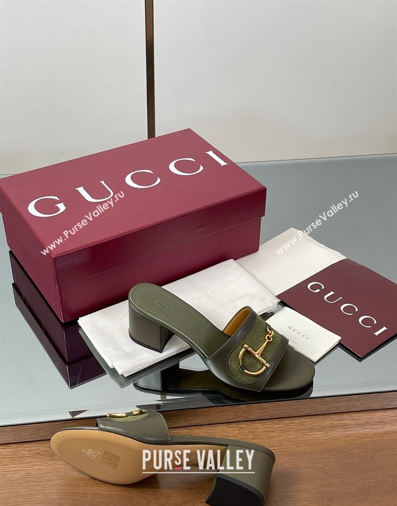 Gucci Heel Slides Sandal 5.5cm in GG Canvas and Lambskin with Horsebit Green 2025 834421 (MD-250609085)