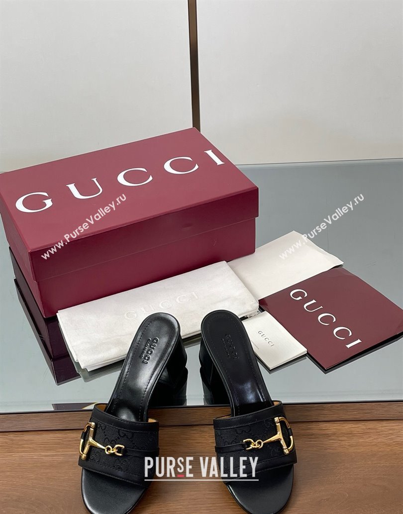 Gucci Heel Slides Sandal 5.5cm in GG Canvas and Lambskin with Horsebit Black 2025 834421 (MD-250609086)