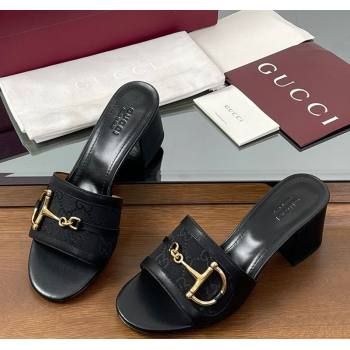 Gucci Heel Slides Sandal 5.5cm in GG Canvas and Lambskin with Horsebit Black 2025 834421 (MD-250609086)
