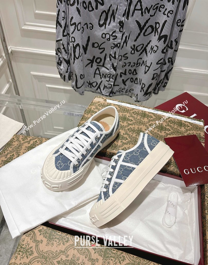 Gucci Chunky Platform Sneakers in GG Denim Dark Blue 2025 831825 (SS-250609064)