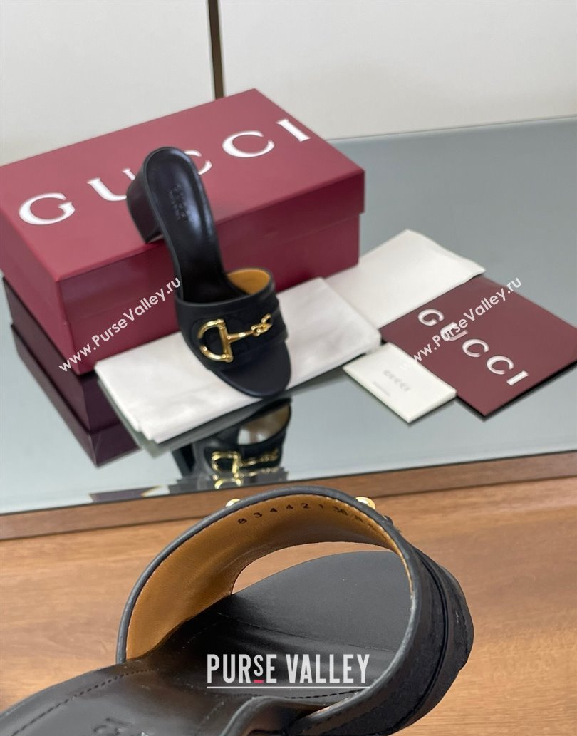 Gucci Heel Slides Sandal 5.5cm in GG Canvas and Lambskin with Horsebit Black 2025 834421 (MD-250609086)