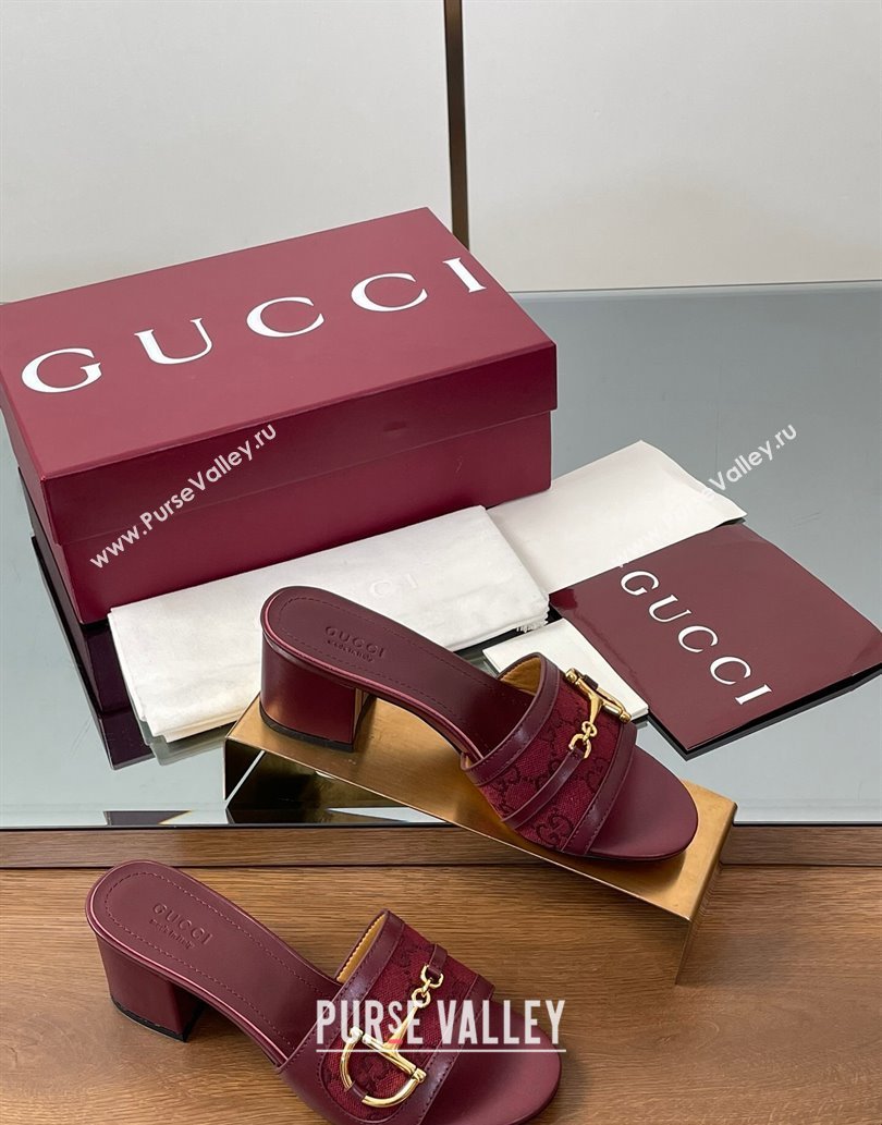 Gucci Heel Slides Sandal 5.5cm in GG Canvas and Lambskin with Horsebit Red 2025 834421 (MD-250609087)