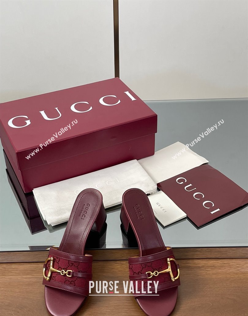Gucci Heel Slides Sandal 5.5cm in GG Canvas and Lambskin with Horsebit Red 2025 834421 (MD-250609087)