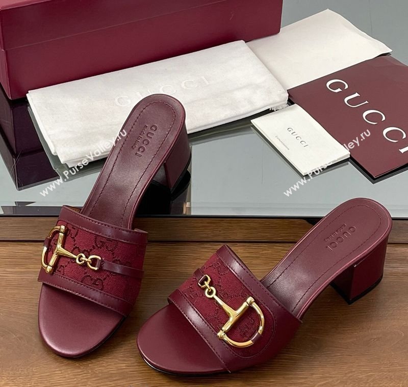 Gucci Heel Slides Sandal 5.5cm in GG Canvas and Lambskin with Horsebit Red 2025 834421 (MD-250609087)