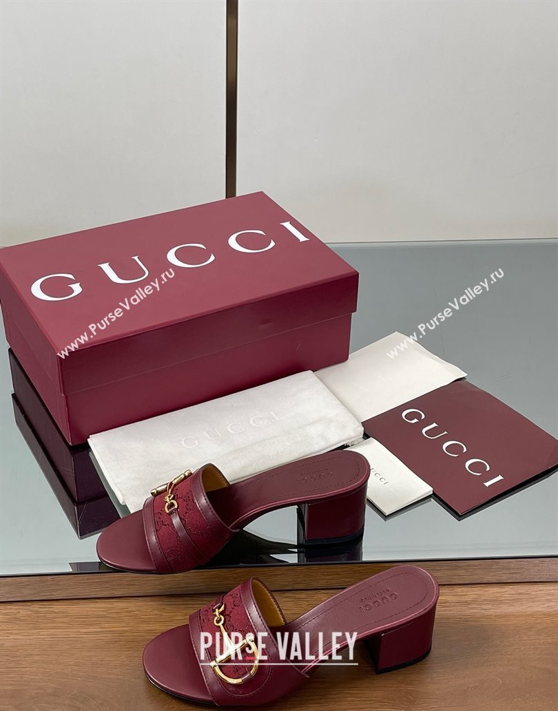 Gucci Heel Slides Sandal 5.5cm in GG Canvas and Lambskin with Horsebit Red 2025 834421 (MD-250609087)