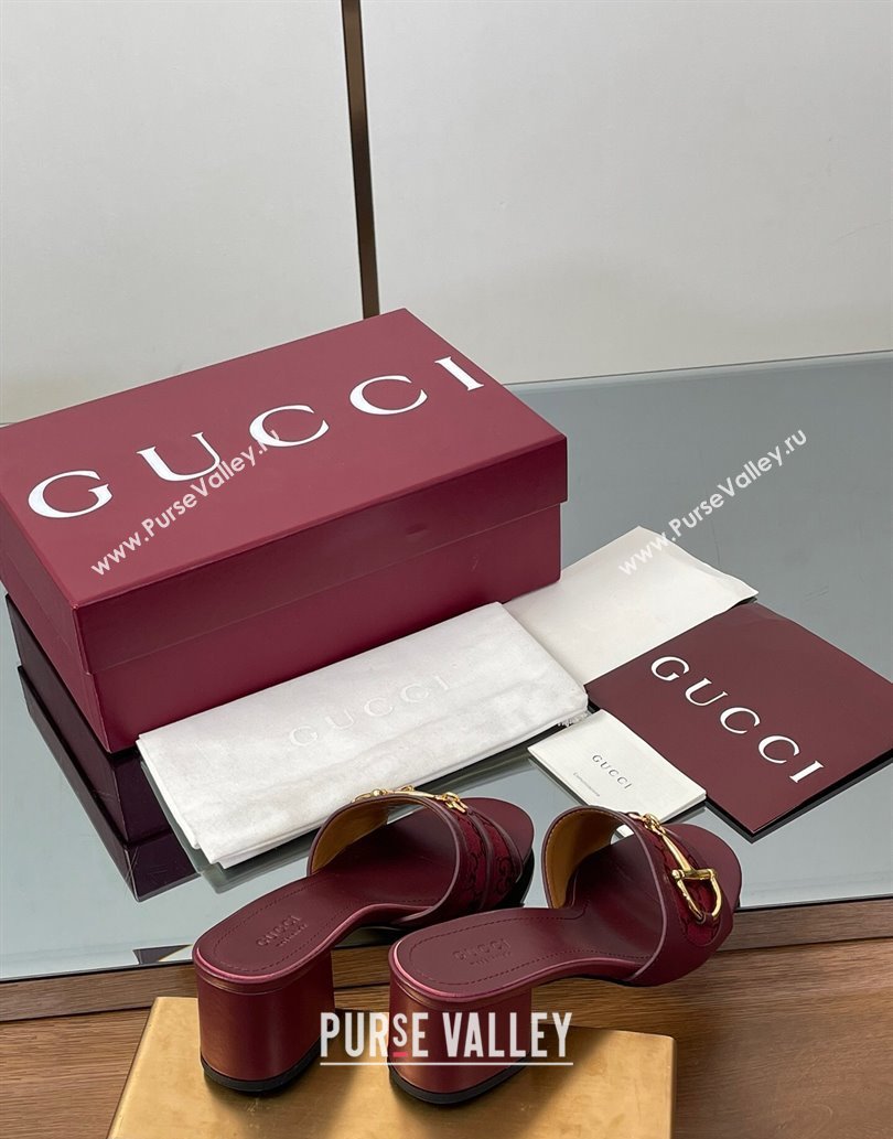 Gucci Heel Slides Sandal 5.5cm in GG Canvas and Lambskin with Horsebit Red 2025 834421 (MD-250609087)