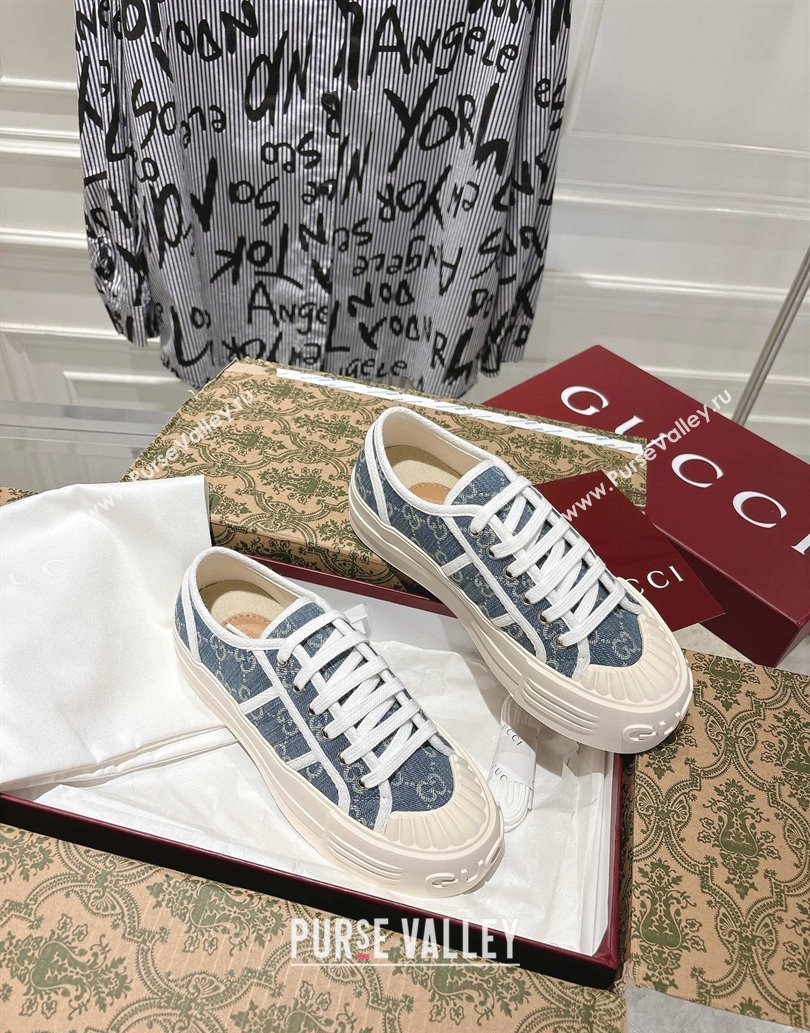 Gucci Chunky Platform Sneakers in GG Denim Dark Blue 2025 831825 (SS-250609064)