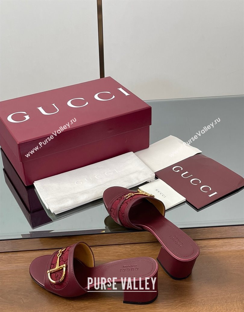 Gucci Heel Slides Sandal 5.5cm in GG Canvas and Lambskin with Horsebit Red 2025 834421 (MD-250609087)