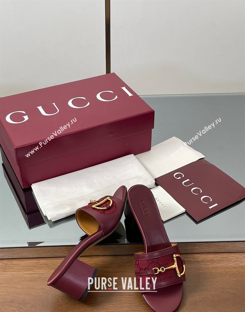 Gucci Heel Slides Sandal 5.5cm in GG Canvas and Lambskin with Horsebit Red 2025 834421 (MD-250609087)