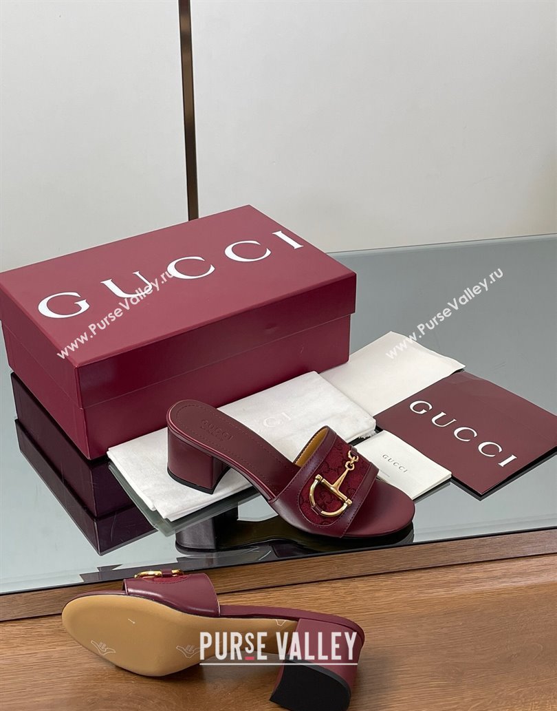 Gucci Heel Slides Sandal 5.5cm in GG Canvas and Lambskin with Horsebit Red 2025 834421 (MD-250609087)