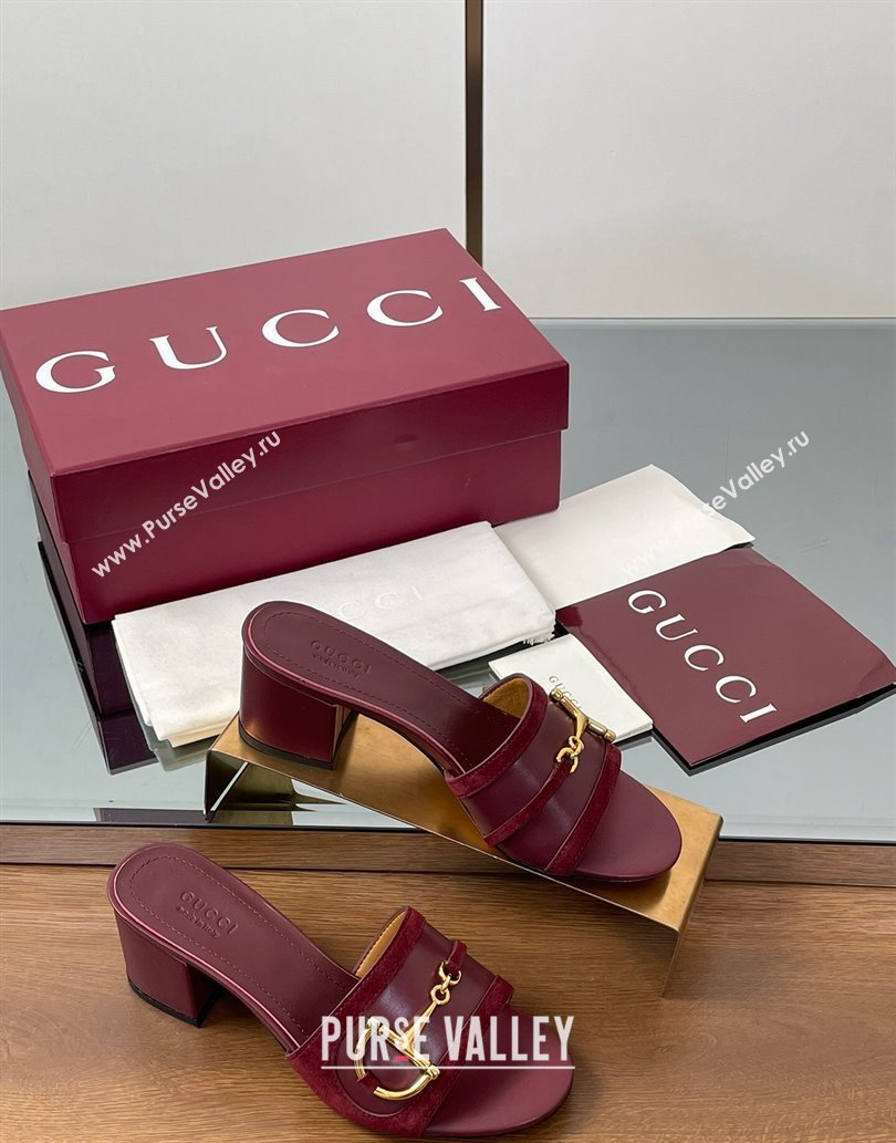 Gucci Heel Slides Sandal 5.5cm in Suede Trim and Lambskin with Horsebit Red 2025 834421 (MD-250609088)