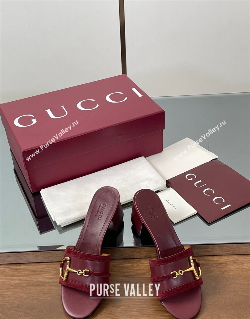 Gucci Heel Slides Sandal 5.5cm in Suede Trim and Lambskin with Horsebit Red 2025 834421 (MD-250609088)