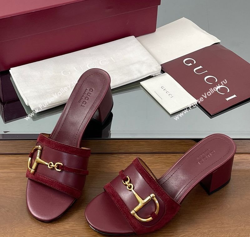 Gucci Heel Slides Sandal 5.5cm in Suede Trim and Lambskin with Horsebit Red 2025 834421 (MD-250609088)