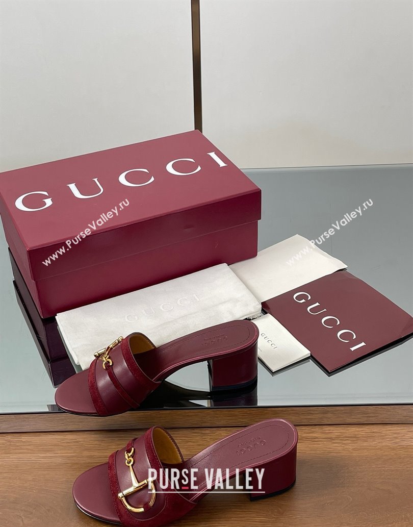 Gucci Heel Slides Sandal 5.5cm in Suede Trim and Lambskin with Horsebit Red 2025 834421 (MD-250609088)