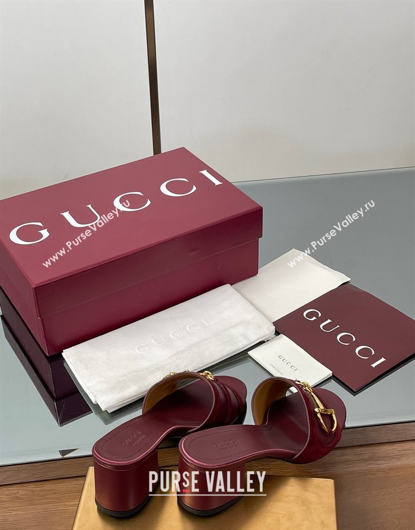 Gucci Heel Slides Sandal 5.5cm in Suede Trim and Lambskin with Horsebit Red 2025 834421 (MD-250609088)
