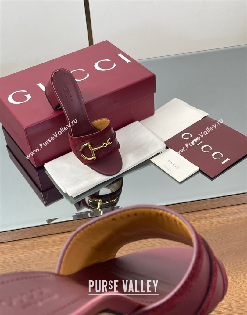 Gucci Heel Slides Sandal 5.5cm in Suede Trim and Lambskin with Horsebit Red 2025 834421 (MD-250609088)