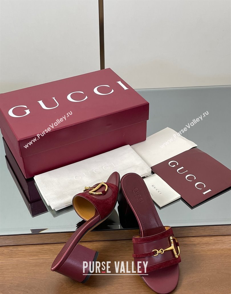 Gucci Heel Slides Sandal 5.5cm in Suede Trim and Lambskin with Horsebit Red 2025 834421 (MD-250609088)