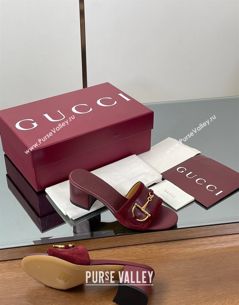 Gucci Heel Slides Sandal 5.5cm in Suede Trim and Lambskin with Horsebit Red 2025 834421 (MD-250609088)