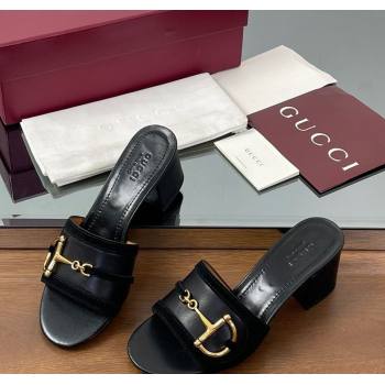 Gucci Heel Slides Sandal 5.5cm in Suede Trim and Lambskin with Horsebit Black 2025 834421 (MD-250609089)