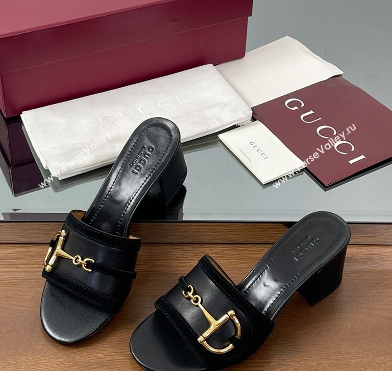 Gucci Heel Slides Sandal 5.5cm in Suede Trim and Lambskin with Horsebit Black 2025 834421 (MD-250609089)