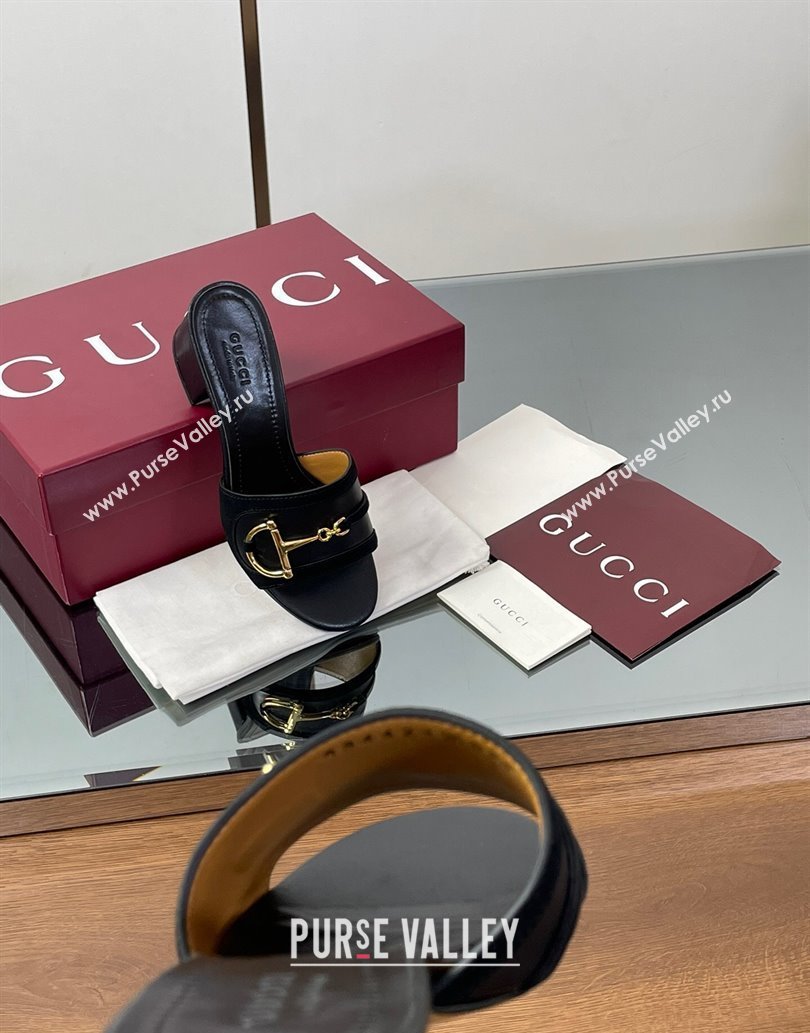 Gucci Heel Slides Sandal 5.5cm in Suede Trim and Lambskin with Horsebit Black 2025 834421 (MD-250609089)
