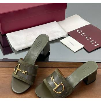 Gucci Heel Slides Sandal 5.5cm in Suede Trim and Lambskin with Horsebit Green 2025 834421 (MD-250609090)