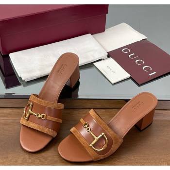 Gucci Heel Slides Sandal 5.5cm in Suede Trim and Lambskin with Horsebit Brown 2025 834421 (MD-250609091)