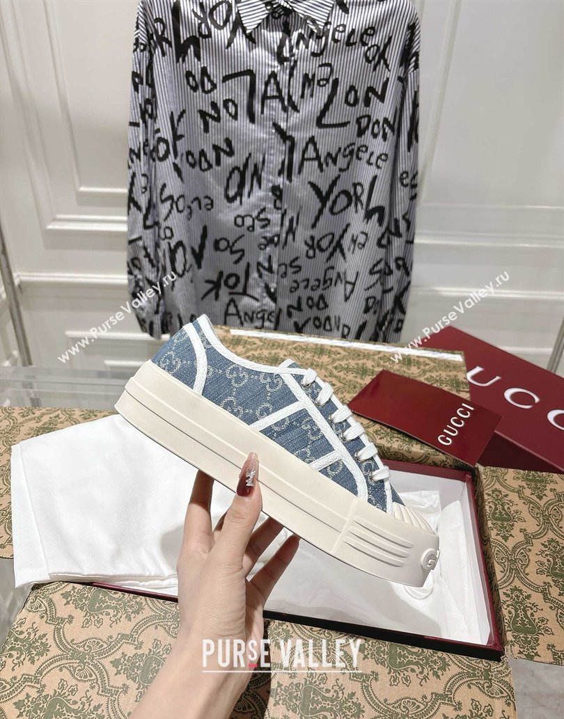 Gucci Chunky Platform Sneakers in GG Denim Dark Blue 2025 831825 (SS-250609064)