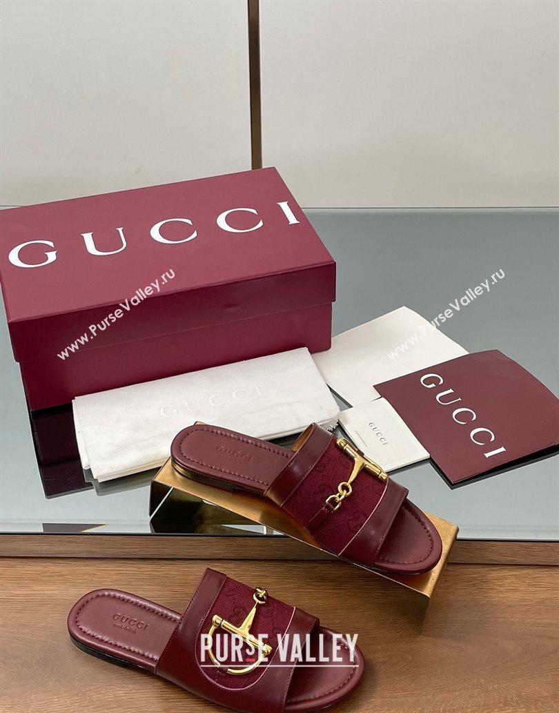Gucci Flat Slides Sandal in GG Canvas and Lambskin with Horsebit Red 2025 834427 (MD-250609096)