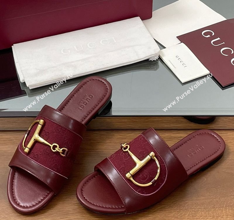 Gucci Flat Slides Sandal in GG Canvas and Lambskin with Horsebit Red 2025 834427 (MD-250609096)