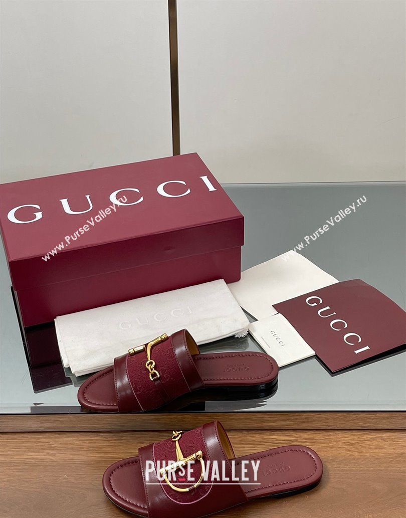 Gucci Flat Slides Sandal in GG Canvas and Lambskin with Horsebit Red 2025 834427 (MD-250609096)