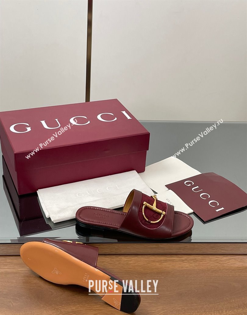 Gucci Flat Slides Sandal in GG Canvas and Lambskin with Horsebit Red 2025 834427 (MD-250609096)