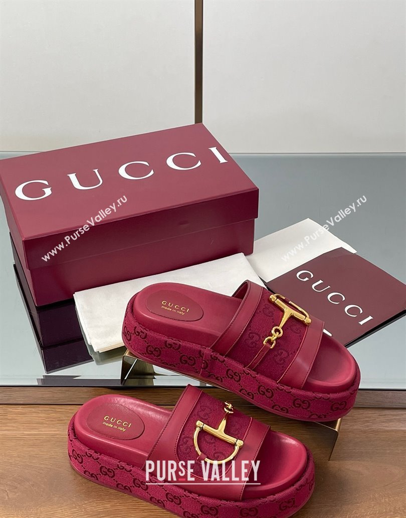 Gucci Platform Slides Sandal 5.5cm in GG Canvas and Lambskin with Horsebit Red 2025 0609 (MD-250609100)