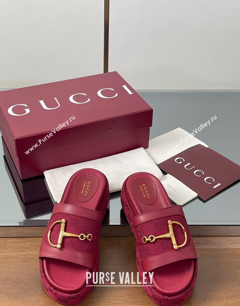 Gucci Platform Slides Sandal 5.5cm in GG Canvas and Lambskin with Horsebit Red 2025 0609 (MD-250609100)